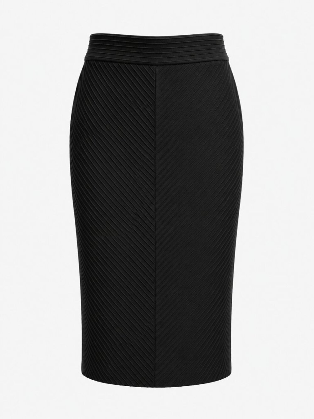 Metaphor Black Ribbed Textured Pencil Midi Skirt M Stretch Workwear